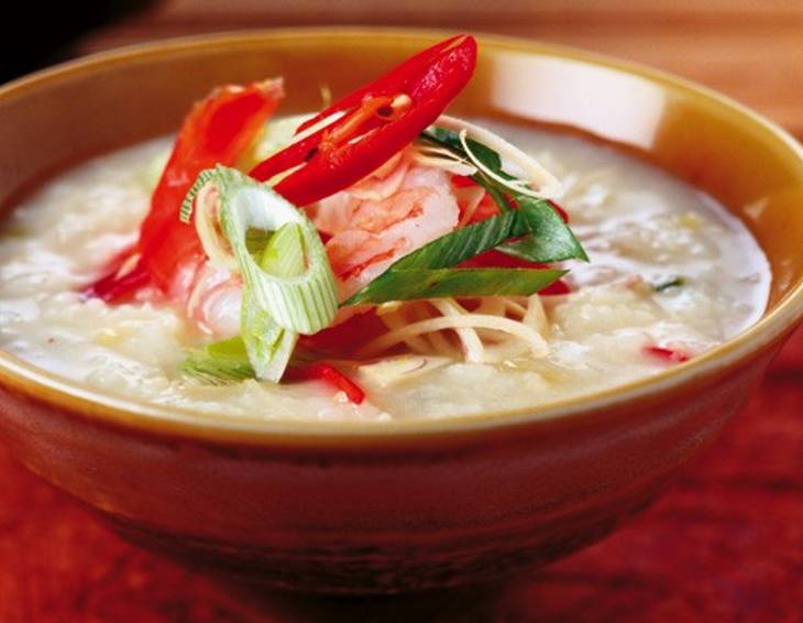 Reissuppe mit Garnelen Reissuppe mit Garnelen
