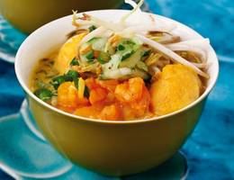 Garnelen-Tofu Suppe mit Reisnudeln (Laksa Udang)