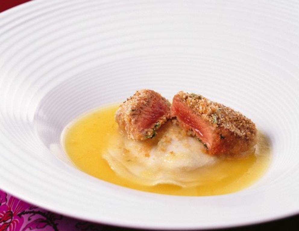 Lamm-Lungenbraten mit Mango-Ravioli Lamm-Lungenbraten mit Mango-Ravioli