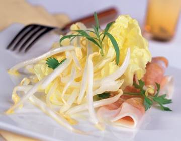 Häuptelsalat mit Sprossen und Prosciutto Häuptelsalat mit Sprossen und Prosciutto