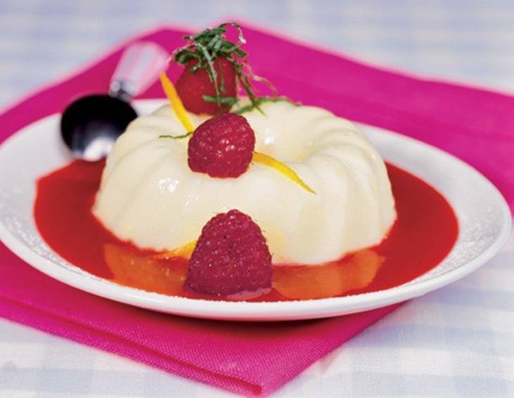 Vanillepudding mit Himbeersauce