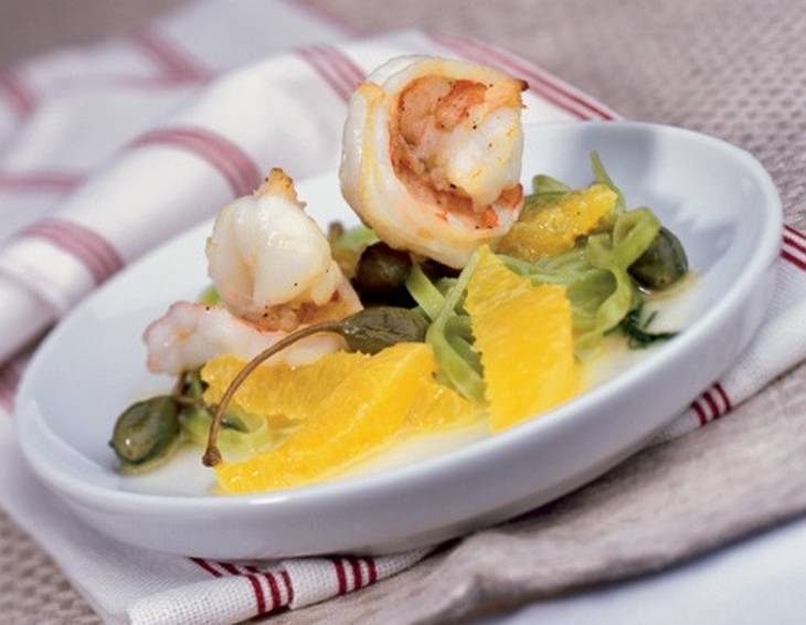 Tagliolini verdi con gamberi (Grüne Tagliolini mit Garnelen)