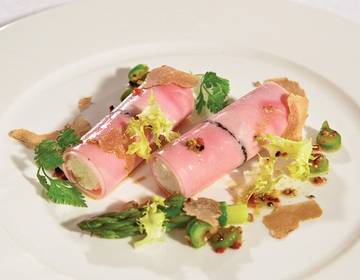 Schinken-Trüffel-Röllchen mit Grünspargel Schinken-Trüffel-Röllchen mit Grünspargel