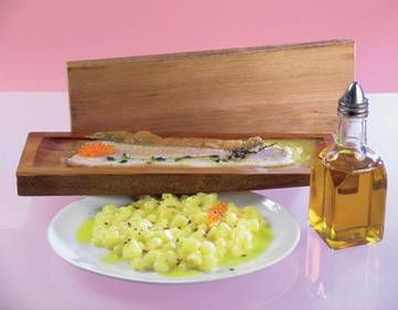 Schindlforelle mit Leinölerdäpfeln Schindlforelle mit Leinölerdäpfeln