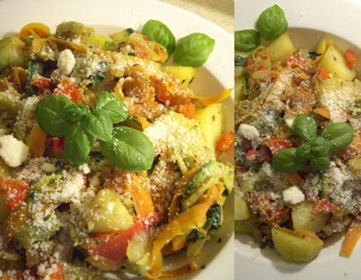 Streifen-Pesto-Gemüse mit Kartoffeln Streifen-Pesto-Gemüse mit Kartoffeln