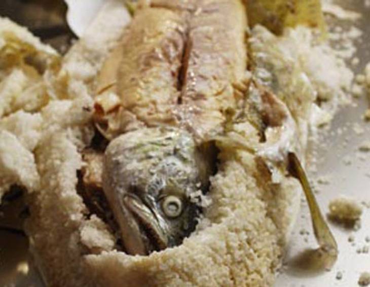 Lachsforelle in der Salzkruste Lachsforelle in der Salzkruste