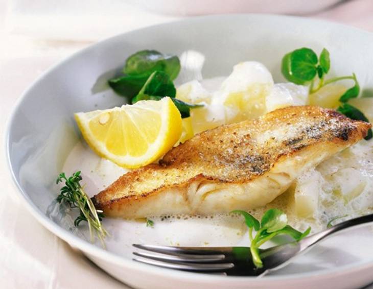 Zanderfilet mit Kohlrabi und Kresse in Weißweinsauce