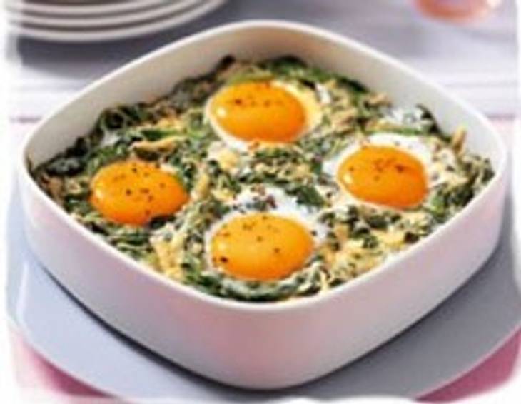 Versunkene Eier im Spinatnest Versunkene Eier im Spinatnest