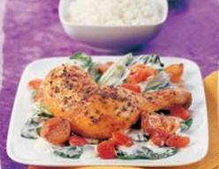 Hühnerkeulen in Pfefferkruste mit Mangold Rezept - ichkoche.ch Hühnerkeulen in Pfefferkruste mit Mangold Rezept - ichkoche.ch