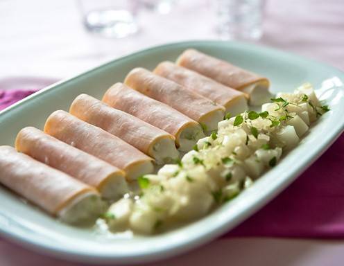 Gefüllte Putenschinkenröllchen mit Spargel