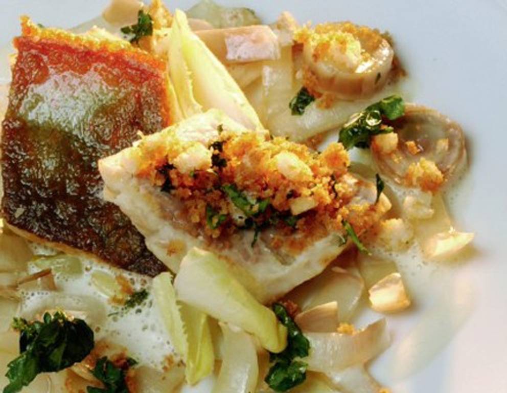 Forelle mit Butterbröseln und Chicorée Forelle mit Butterbröseln und Chicorée
