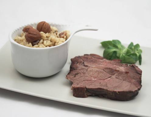 Wildschweinbraten mit Maronirisotto