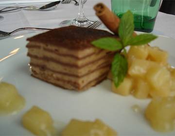 Geflämmte Maronilasagne mit Quittenragout Geflämmte Maronilasagne mit Quittenragout