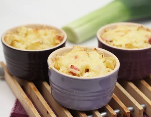 Überbackene Schinkenfleckerln in Gratinförmchen Rezept - ichkoche.at