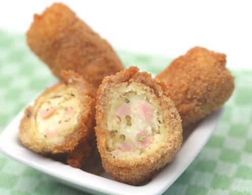 Knusprige Erdäpfelkroketten mit Schinken