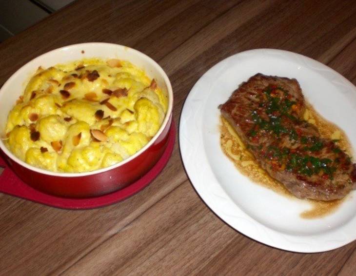 Rumpsteak mit Chilibutter und Karfiolgratin