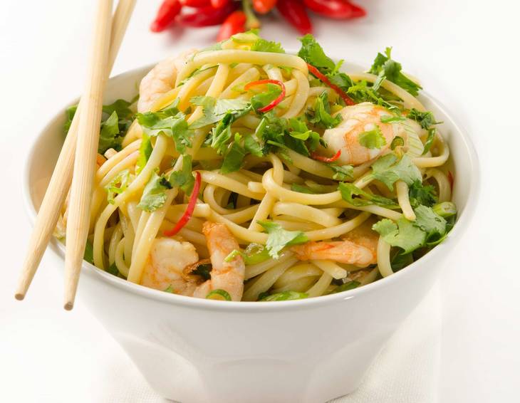 Spaghetti mit Garnelen und Knoblauch-Chili-Öl Spaghetti mit Garnelen und Knoblauch-Chili-Öl