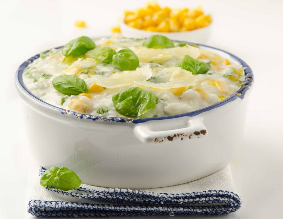 Risotto mit Mais und Basilikum Risotto mit Mais und Basilikum