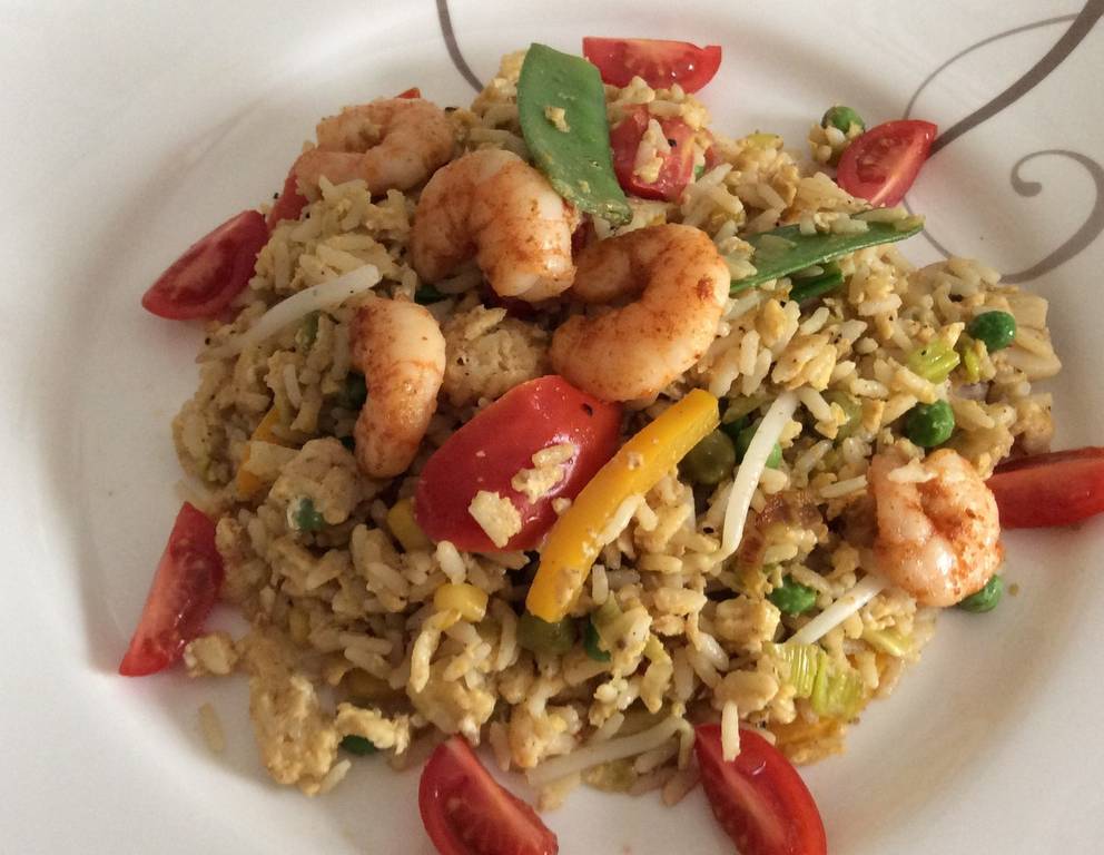 Gebratener Eierreis mit Shrimps Gebratener Eierreis mit Shrimps