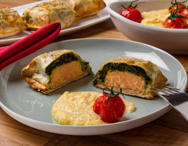 Wildlachspäckchen mit Polenta-Creme Wildlachspäckchen mit Polenta-Creme