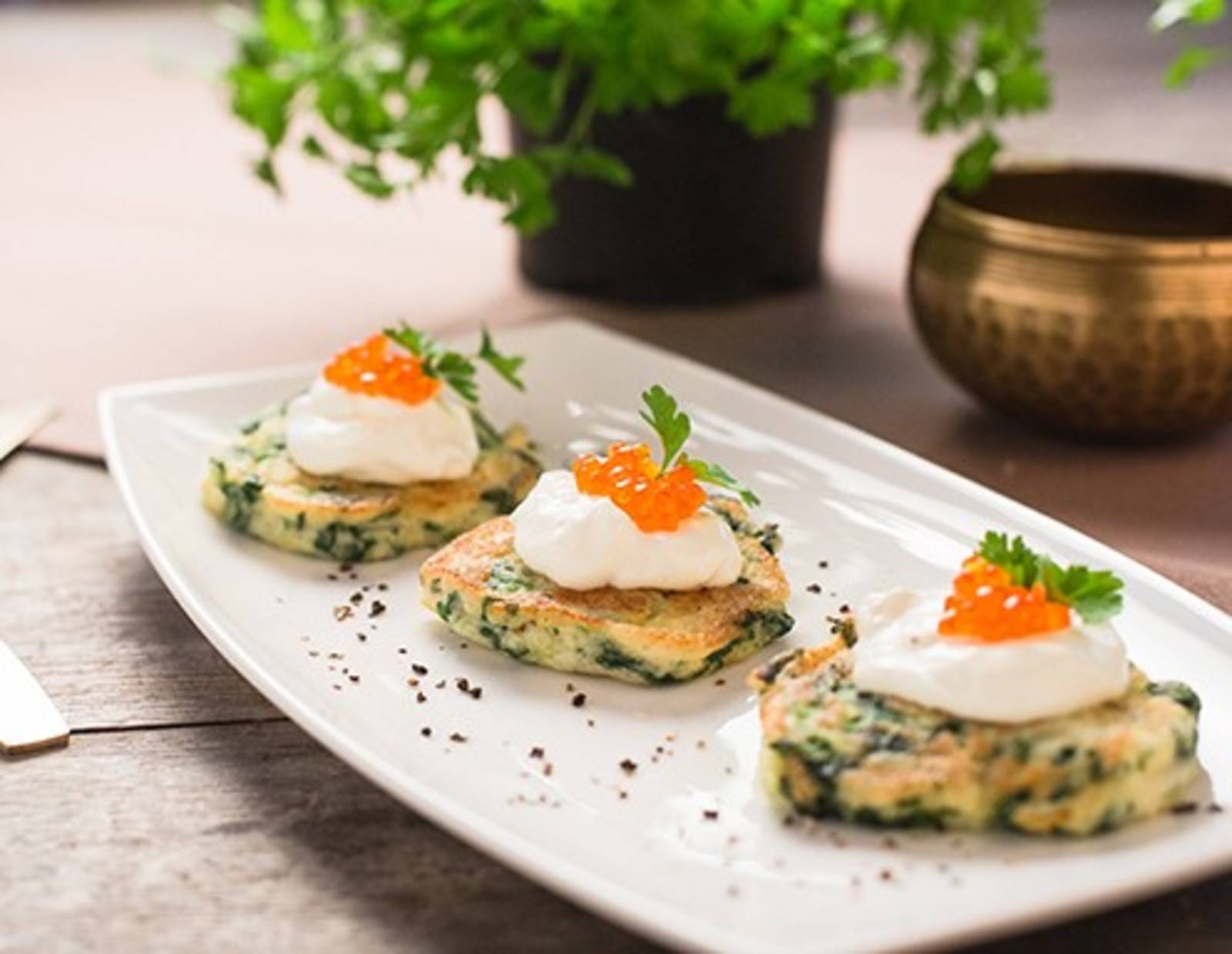Spinat Erdäpfel Blinis Rezept