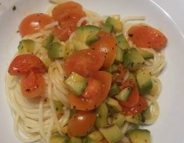 Spaghetti mit Avocado und Cocktailtomaten Spaghetti mit Avocado und Cocktailtomaten