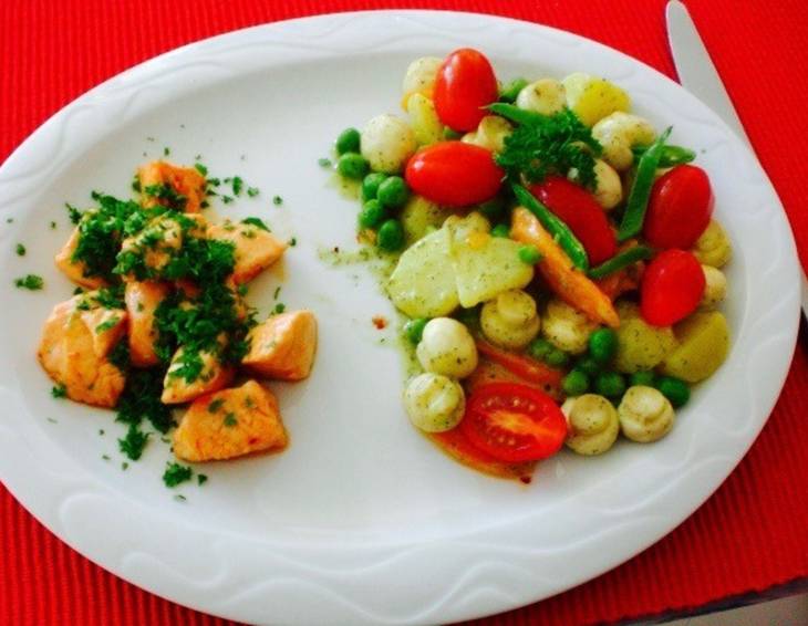 Scharfer Lachs mit Frühlingsgemüse Scharfer Lachs mit Frühlingsgemüse
