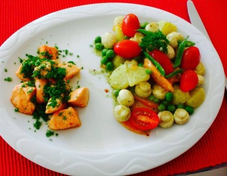 Scharfer Lachs mit Frühlingsgemüse