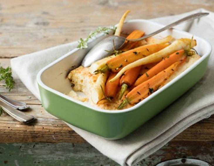 Grießauflauf mit gebratenem Gemüse Grießauflauf mit gebratenem Gemüse