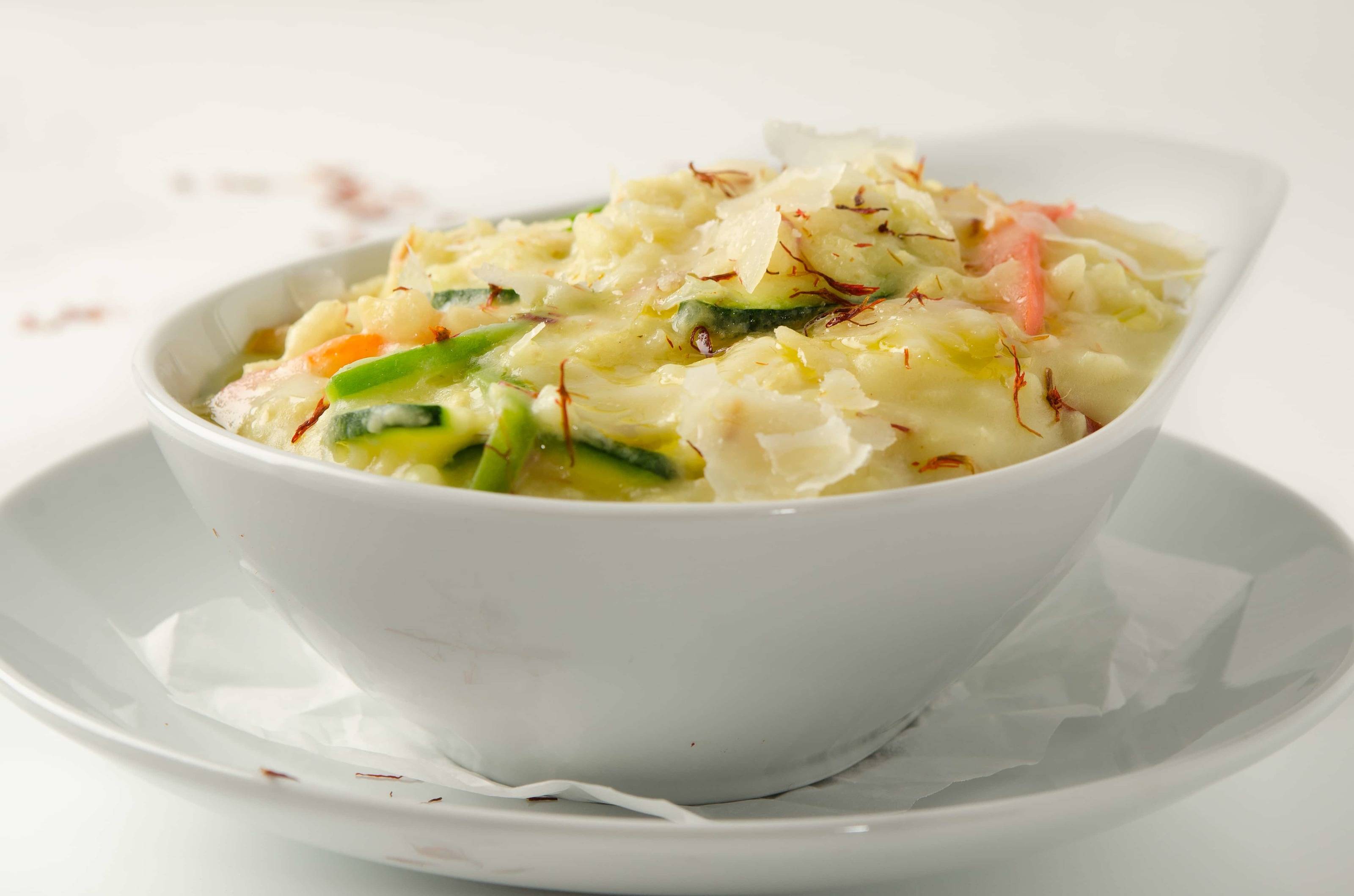 Safranrisotto mit Zucchini und Shrimps Rezept