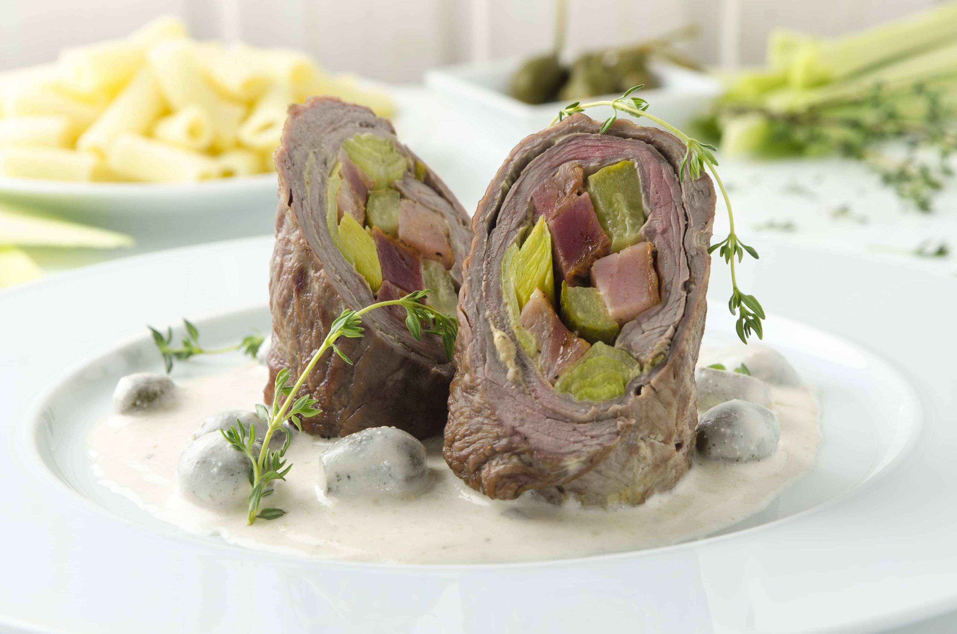 Express-Rindsrouladen in Kapernrahmsauce aus der Heißluftfritteuse