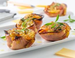 Mini Quiche im Schinkenkörbchen aus der Heißluftfritteuse Mini Quiche im Schinkenkörbchen aus der Heißluftfritteuse