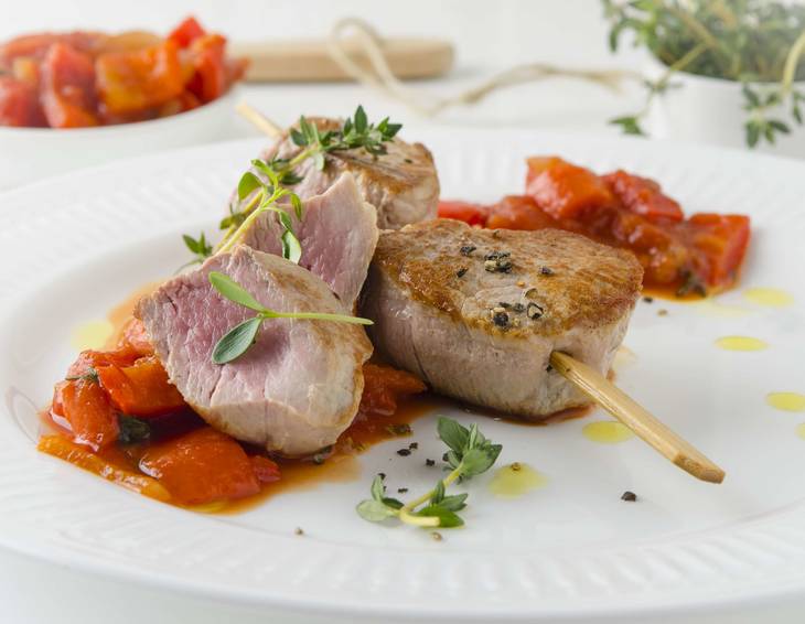 Fleisch-Spieße mit Letscho aus der Heißluftfritteuse