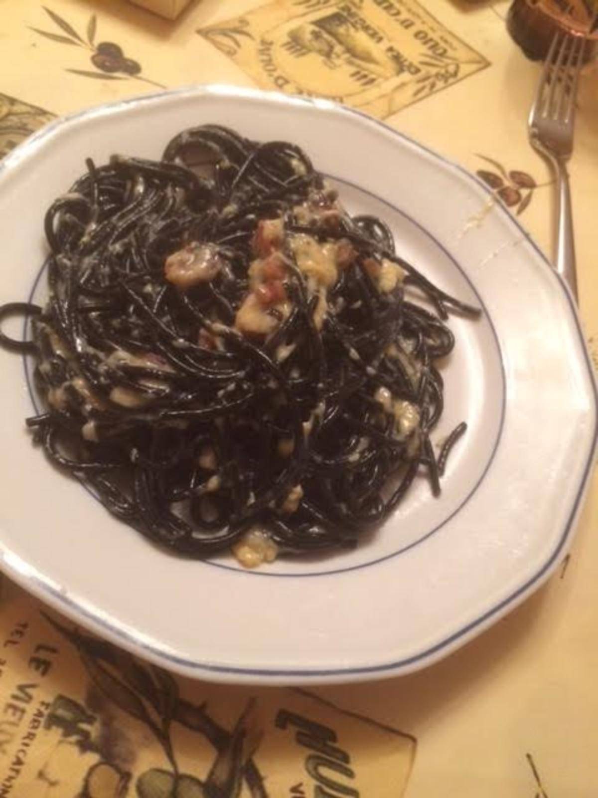 Spaghetti Carbonara mit Sepia Pasta