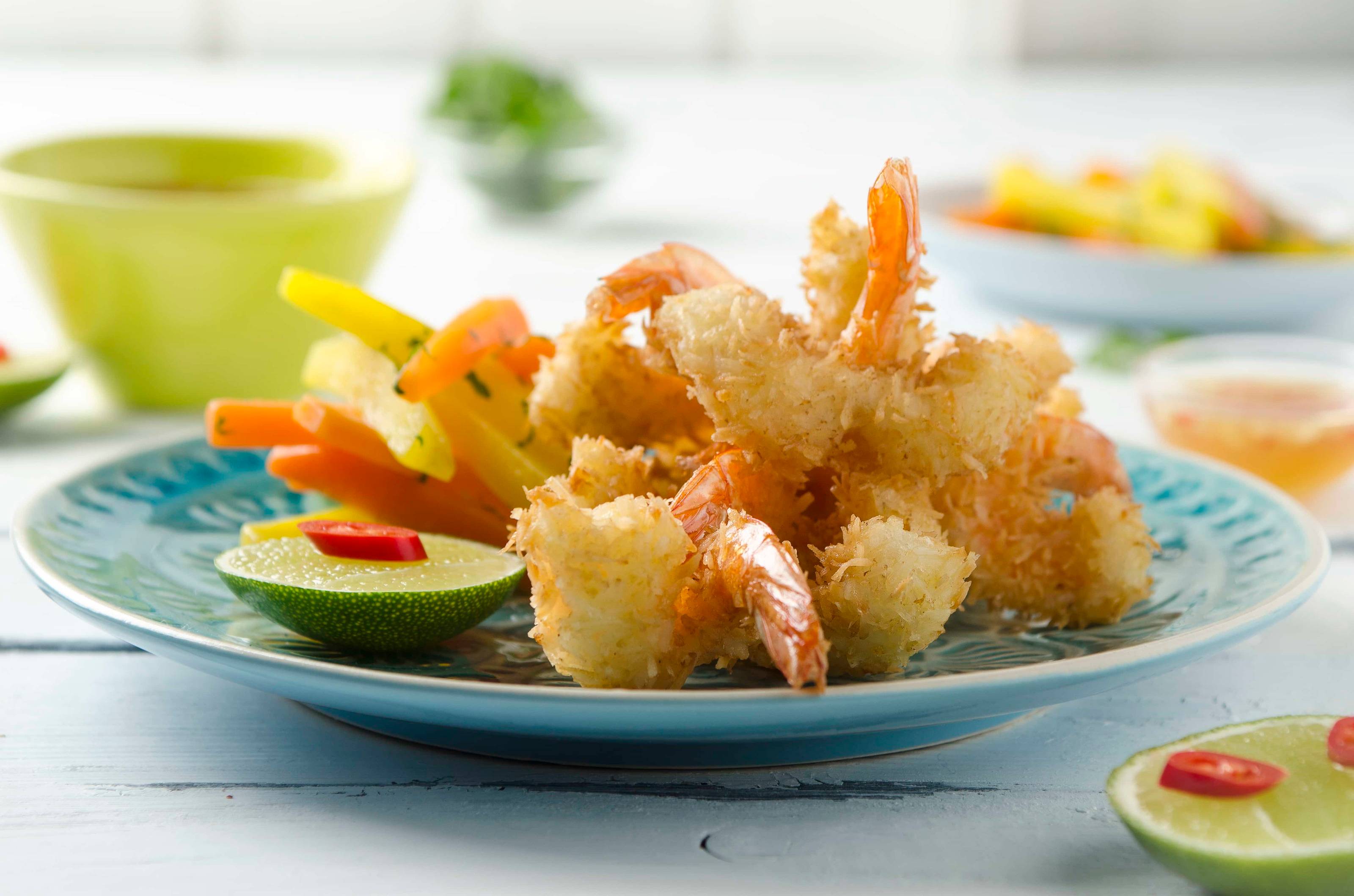 Kokosgarnelen mit saurem Wurzelgemüse Kokosgarnelen mit saurem Wurzelgemüse