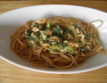 Nudeln mit Mangold-Lachs-Soße Nudeln mit Mangold-Lachs-Soße
