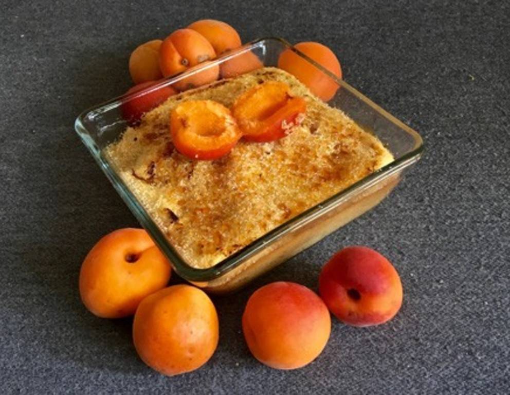 Geflämmter Grießauflauf mit Marillen Geflämmter Grießauflauf mit Marillen