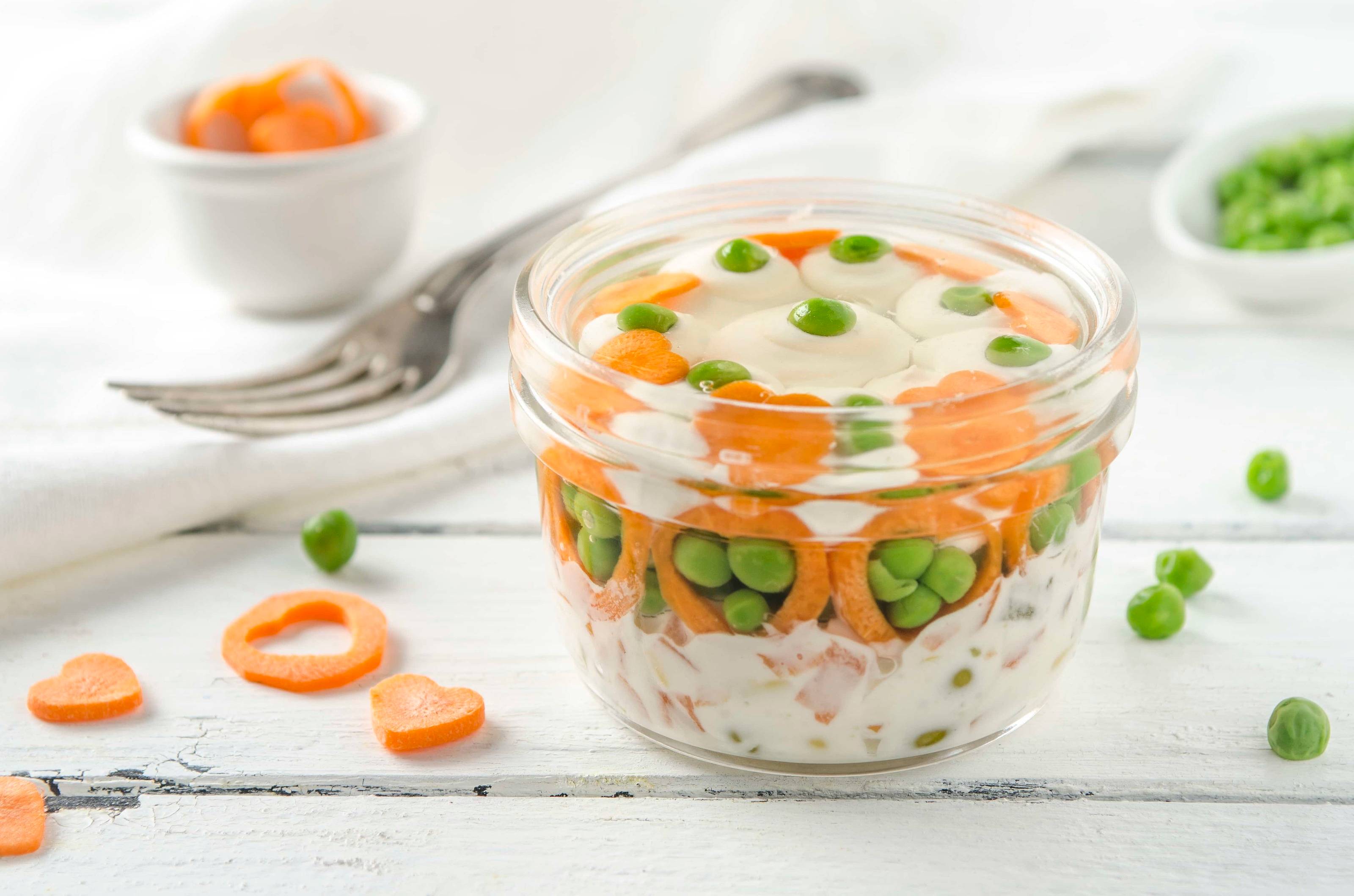 Gabelbissen mit Karotte und Erbsen Rezept