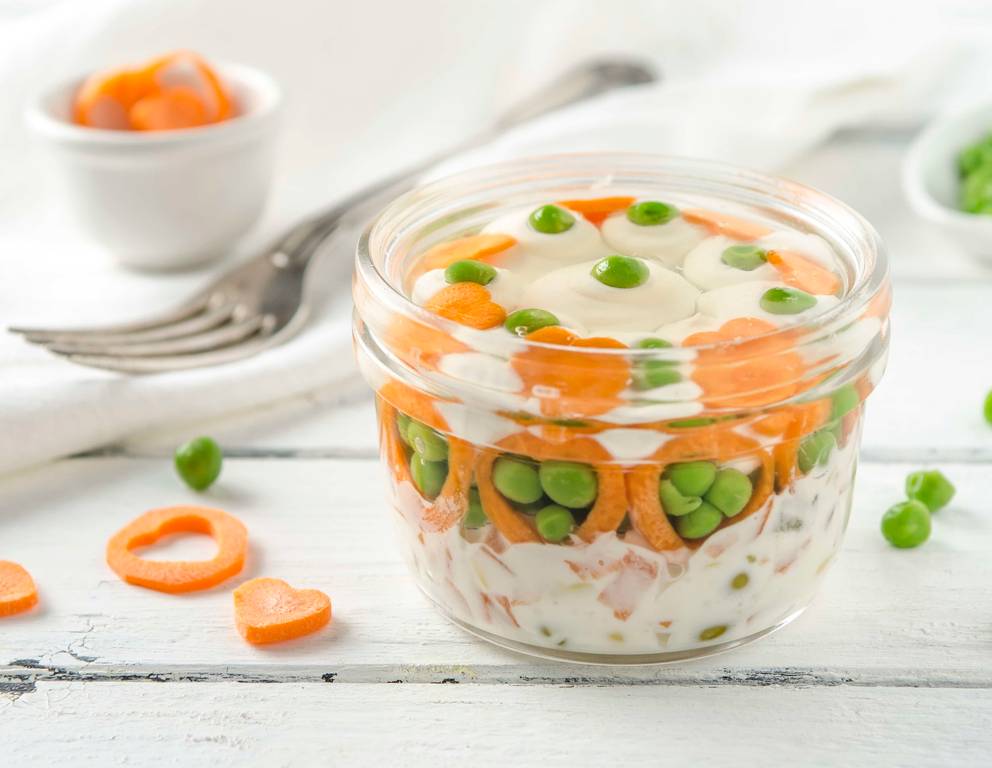 Gabelbissen mit Karotte und Erbsen Gabelbissen mit Karotte und Erbsen