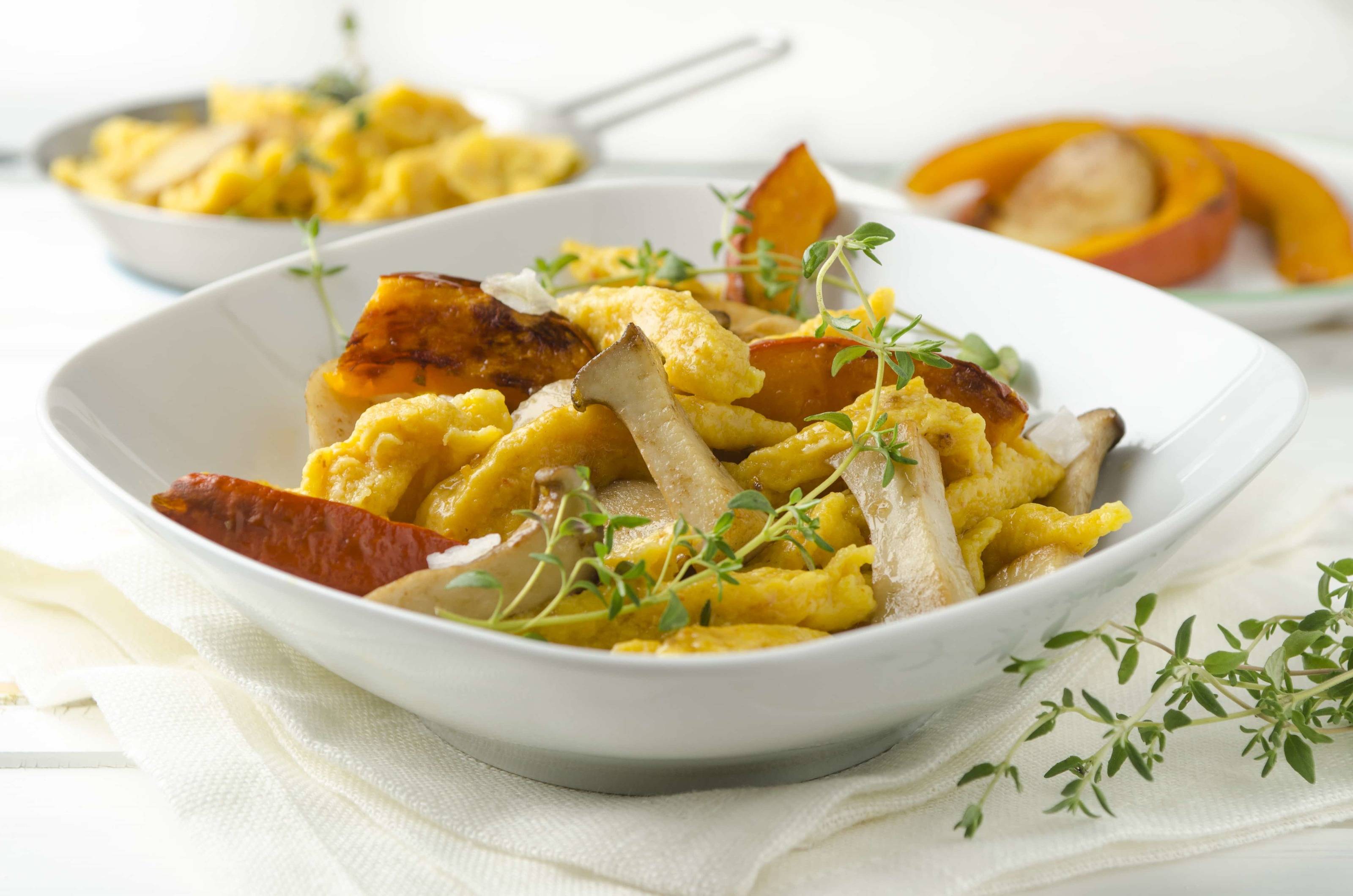 Kürbisnocken mit Kräuterseitlingen und Thymianbutter Rezept
