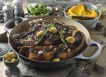 Prime Rib mit Süßkartoffelpüree, Fisolen und Erbsen Prime Rib mit Süßkartoffelpüree, Fisolen und Erbsen