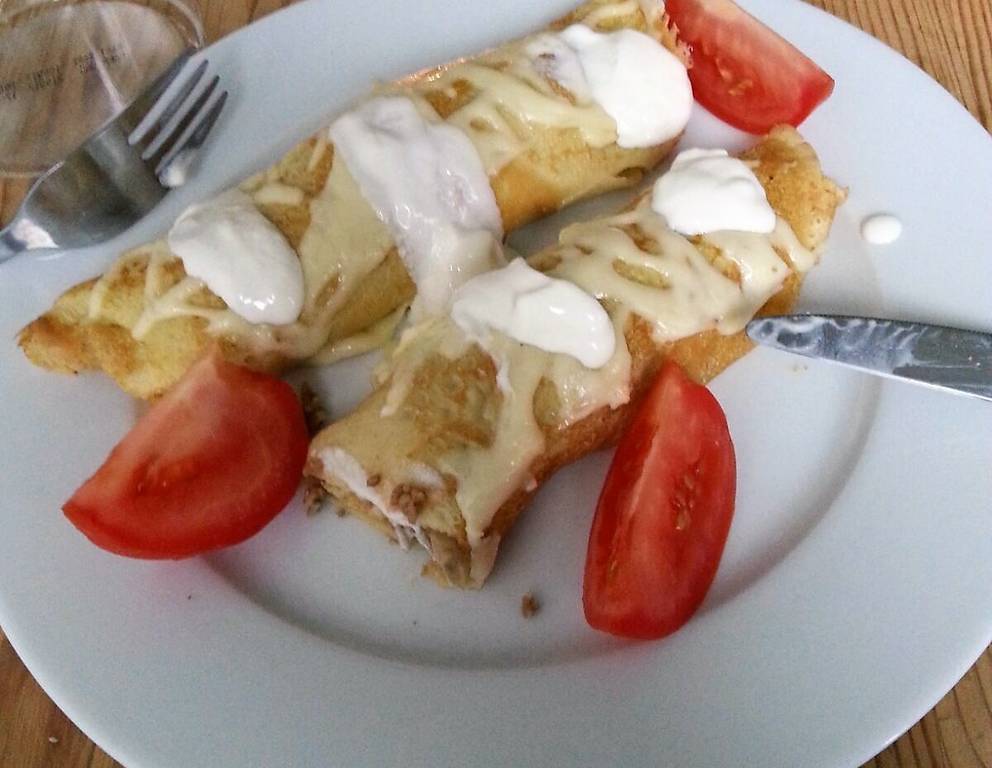 Überbackene Fleischpalatschinken mit Champignons Überbackene Fleischpalatschinken mit Champignons