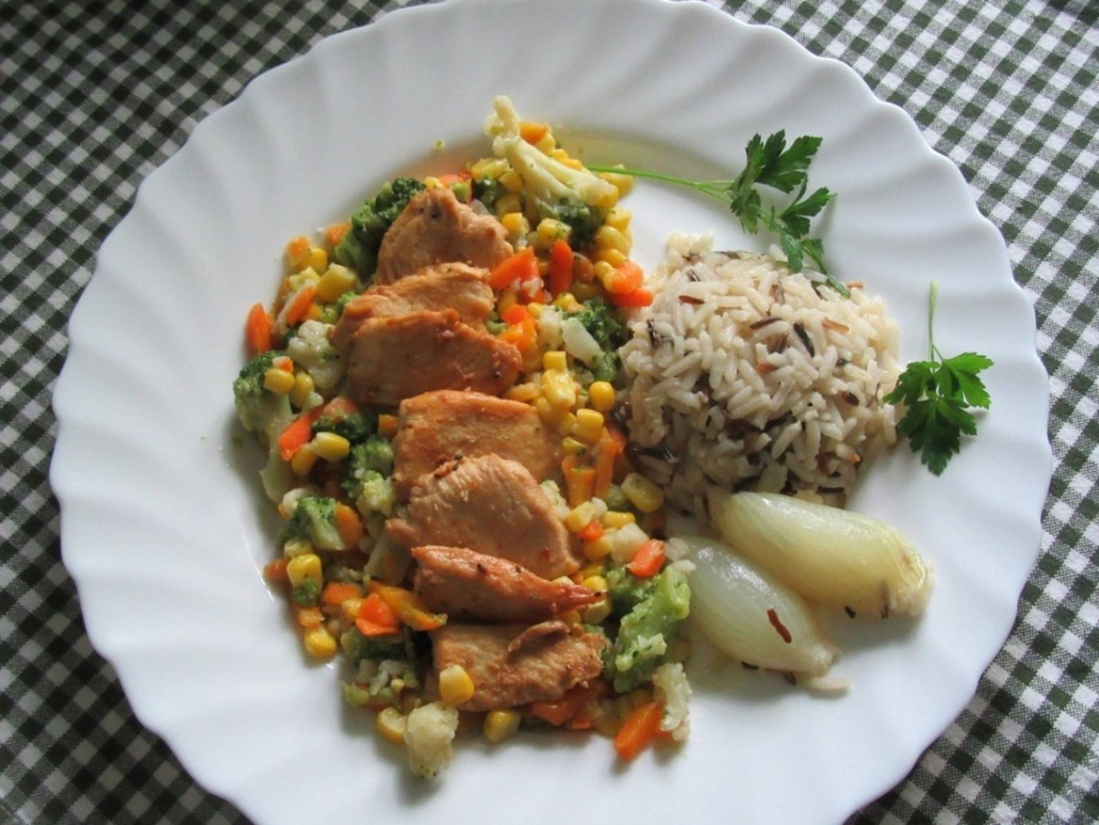 Hühnergeschnetzeltes mit Gemüse und Wildreis Rezept - ichkoche.de