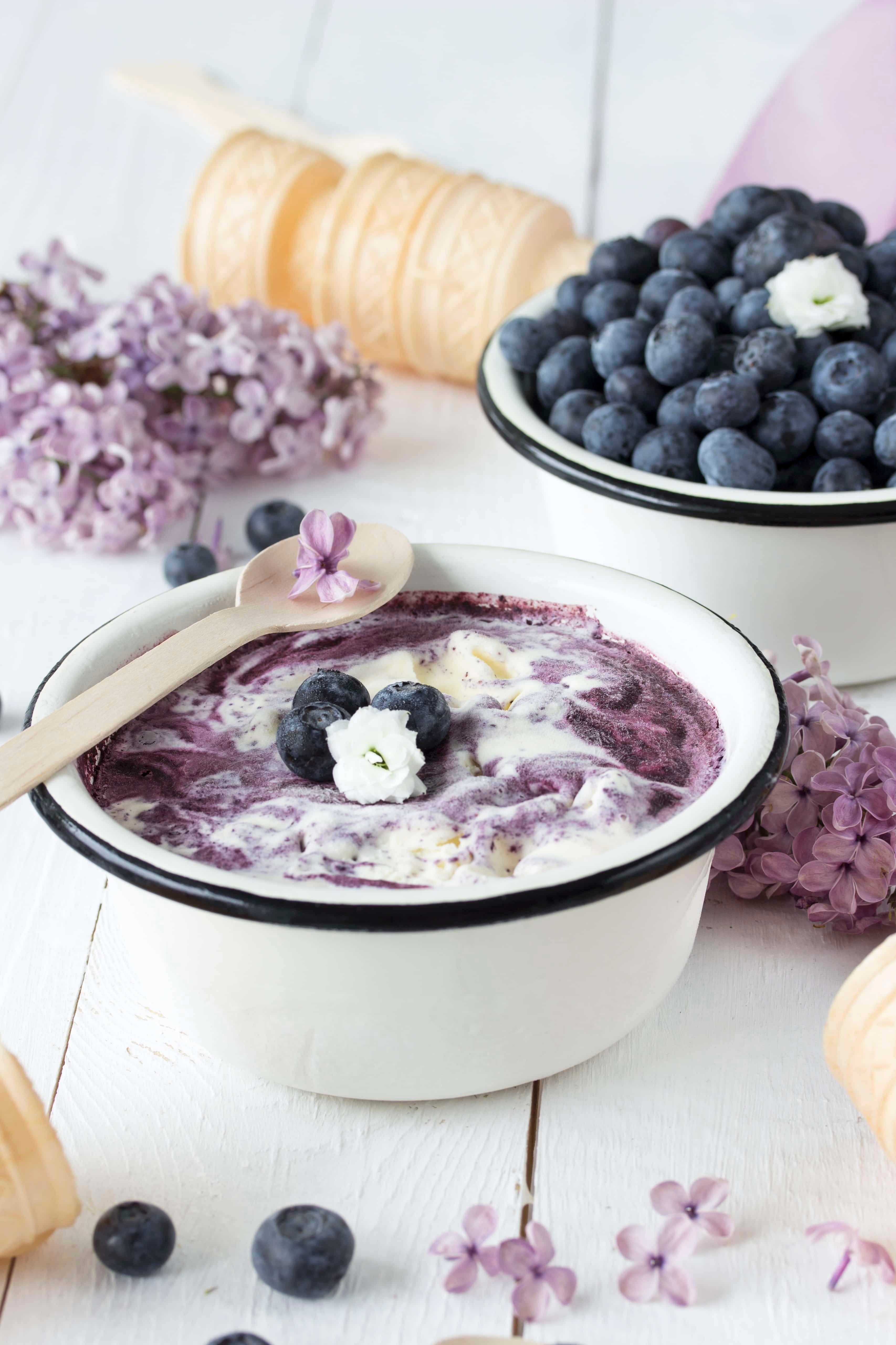 Heidelbeereis mit Fliederblütensirup Rezept