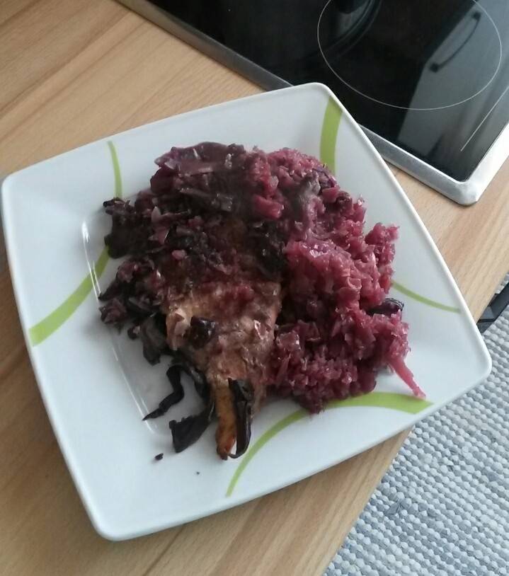 Rotkraut mit Putenschnitzel aus dem Schongarer