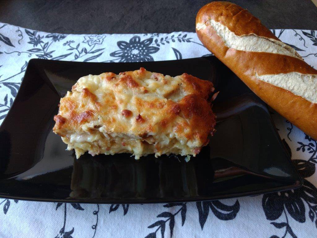Laugen-Käse-Speckauflauf