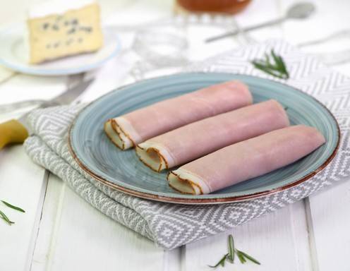 Schinkenröllchen mit Blauschimmelkäse-Honig-Füllung Rezept