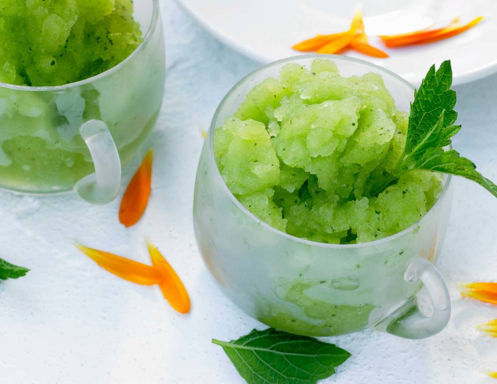 Zitronenmelisse-Sorbet im Glas Zitronenmelisse-Sorbet im Glas