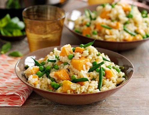 Risotto mit Fisolen und Süßkartoffeln Rezept