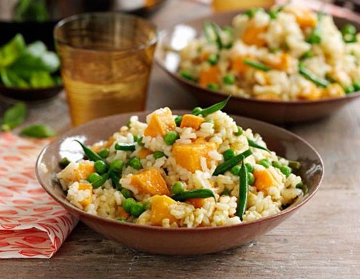 Risotto mit Fisolen und Süßkartoffeln